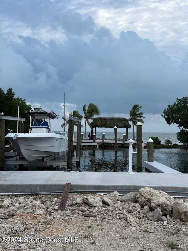 dock area featuring a water view