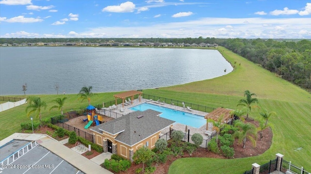 bird's eye view featuring a water view