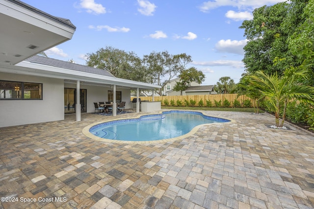 view of swimming pool featuring a patio area