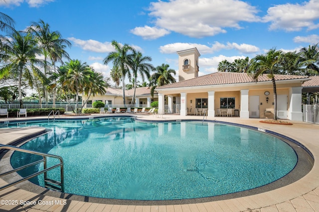 view of swimming pool featuring a patio