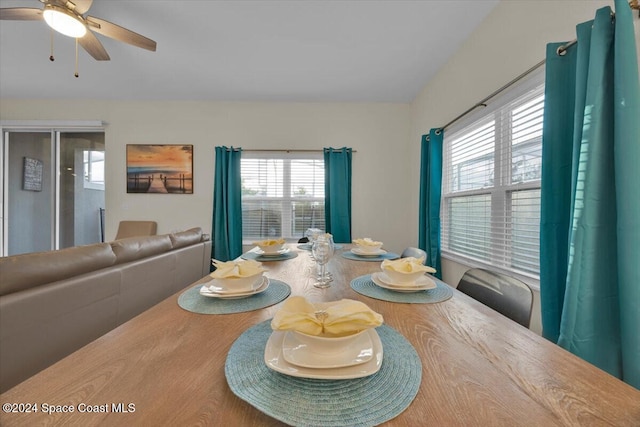 dining space featuring ceiling fan