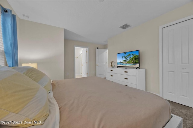 carpeted bedroom featuring a closet