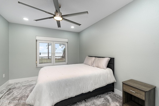 bedroom with carpet flooring and ceiling fan