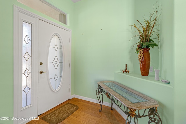 entryway with wood-type flooring