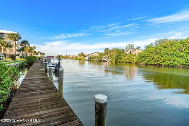 view of dock with a water view