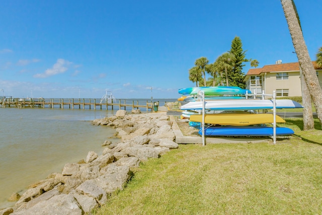 dock area featuring a water view