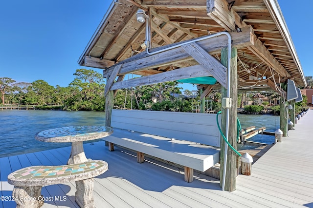 dock area featuring a water view