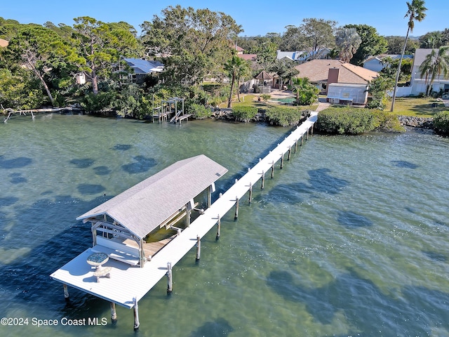 dock area with a water view