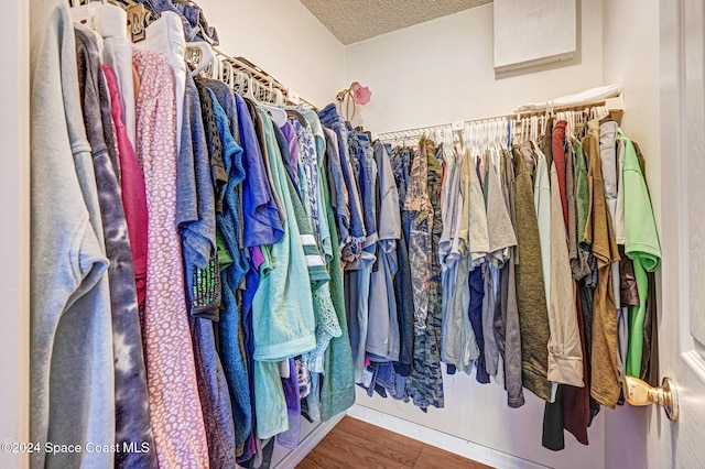 walk in closet with hardwood / wood-style floors