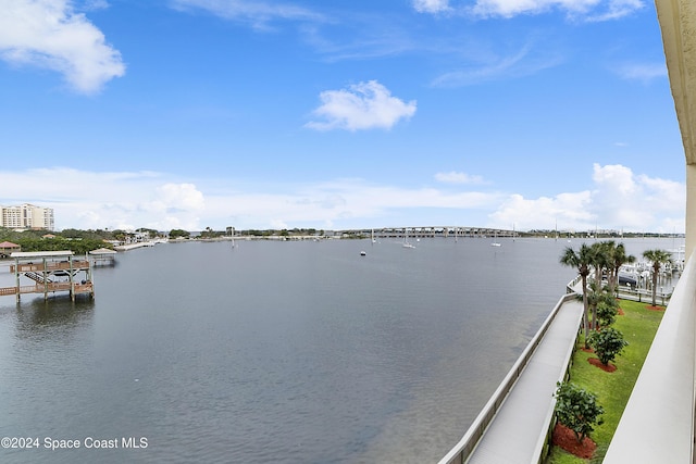 view of water feature featuring a dock