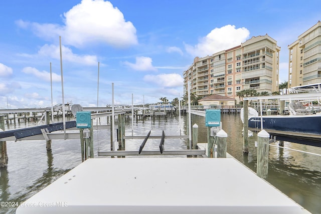 dock area with a water view