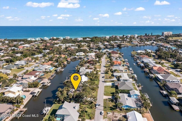 bird's eye view featuring a water view