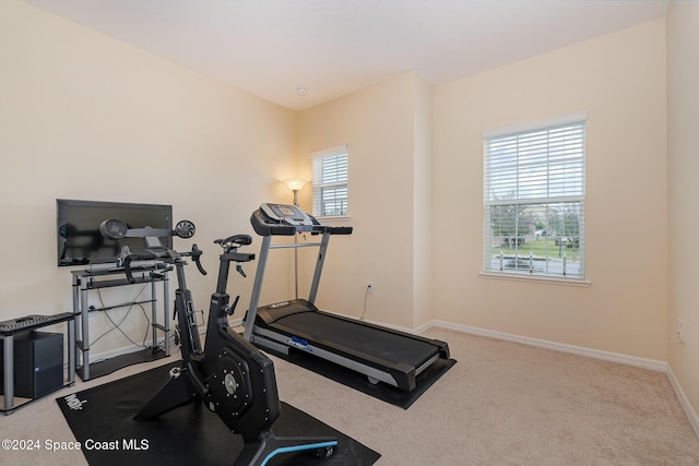 workout room with carpet floors