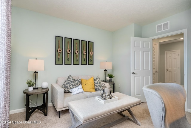 living room featuring light colored carpet