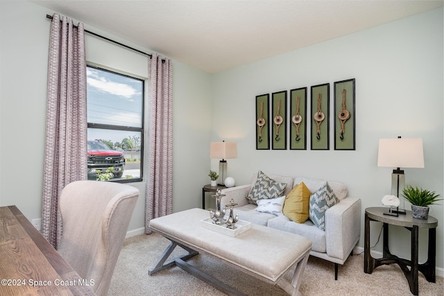 living room with light carpet