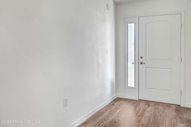 foyer entrance with light hardwood / wood-style flooring