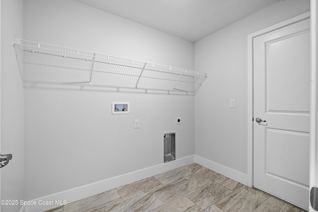 washroom with washer hookup, laundry area, electric dryer hookup, and baseboards