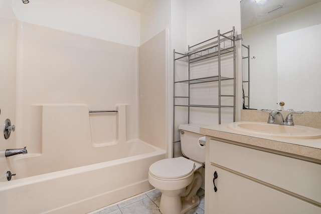 full bathroom featuring shower / washtub combination, vanity, and toilet