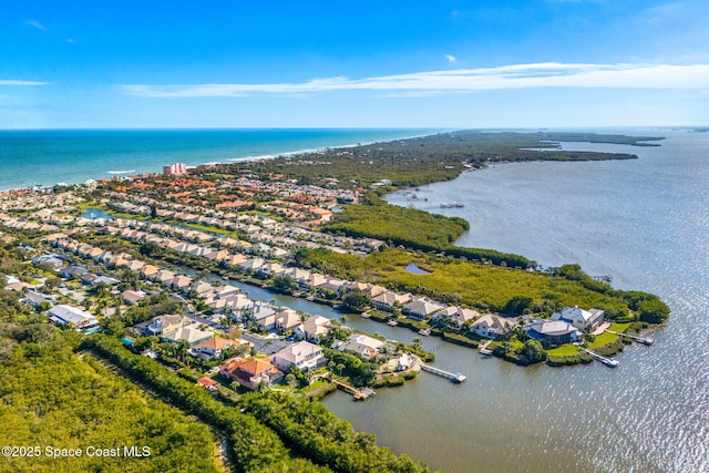 aerial view featuring a water view