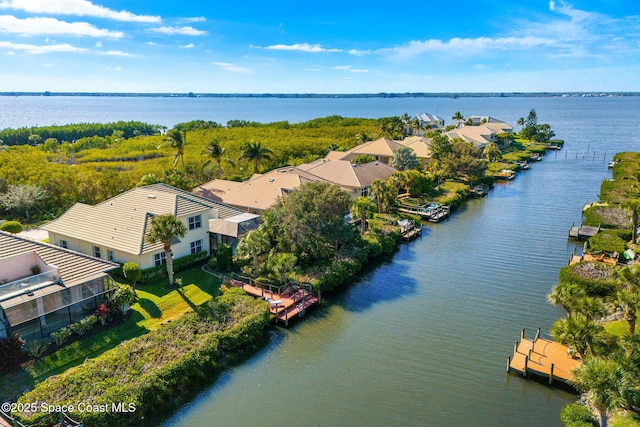 bird's eye view featuring a water view