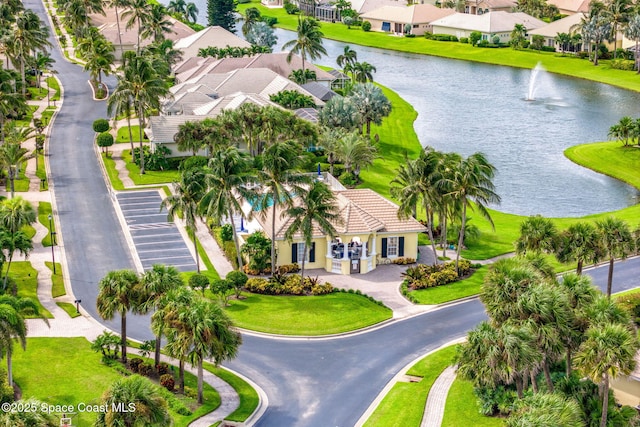 bird's eye view featuring a water view