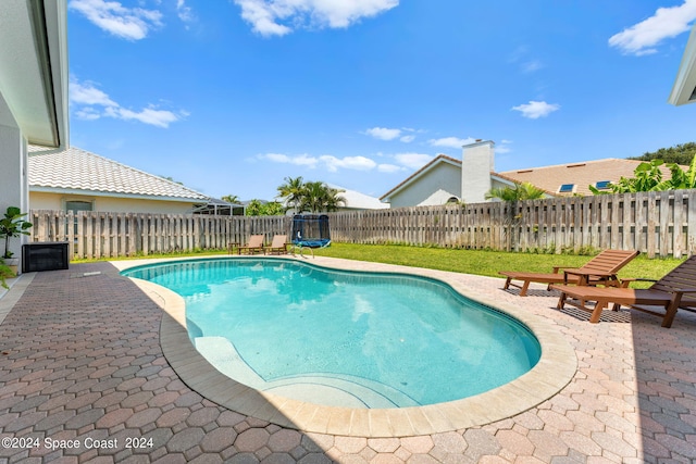 view of pool featuring a patio and a trampoline