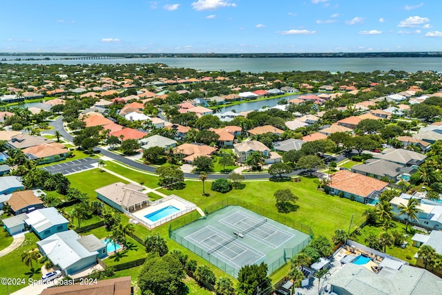 aerial view with a water view