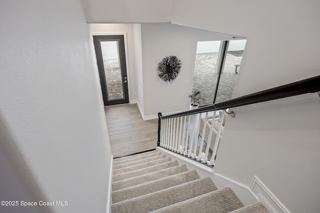 staircase with wood-type flooring