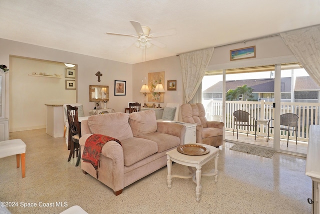 living room with ceiling fan