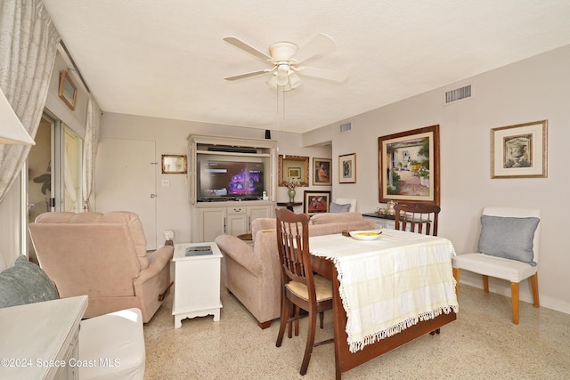 dining area with ceiling fan