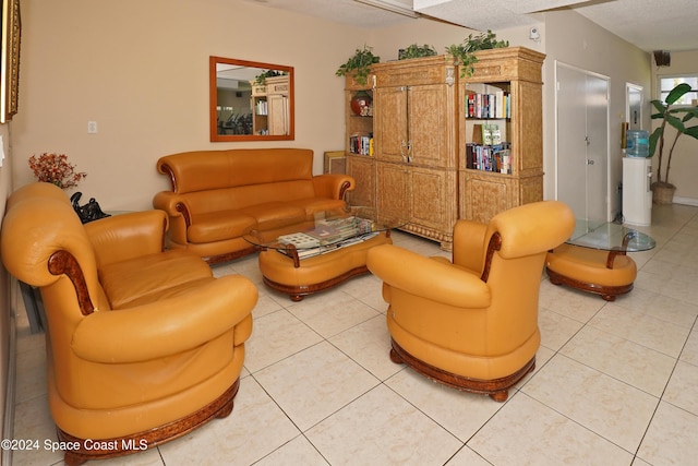 living room featuring light tile patterned flooring