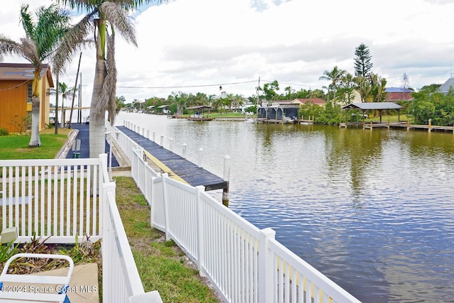 view of dock with a water view