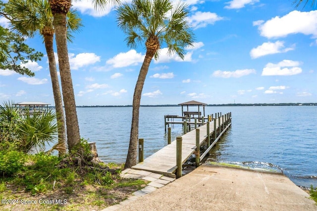 view of dock with a water view