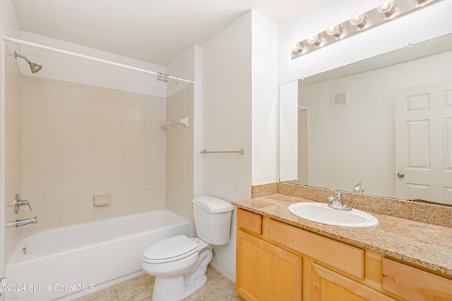 full bathroom featuring tile patterned floors, shower / bathing tub combination, vanity, and toilet