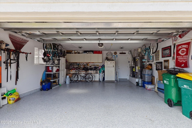 garage with white refrigerator