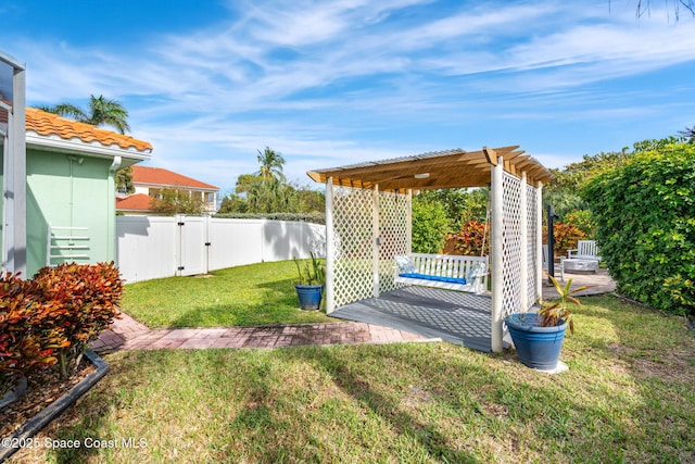 view of yard with a pergola