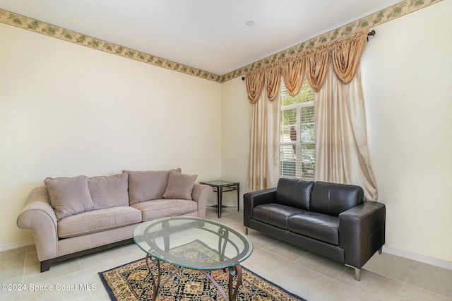 living room with light tile patterned floors