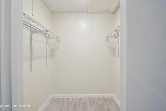 spacious closet with light hardwood / wood-style floors