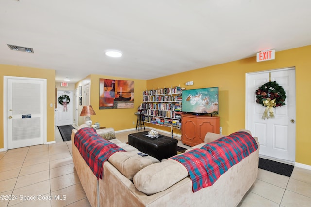 living room featuring light tile patterned floors