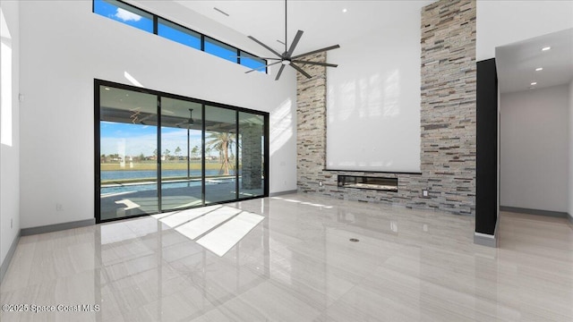 interior space with light tile patterned floors and a chandelier