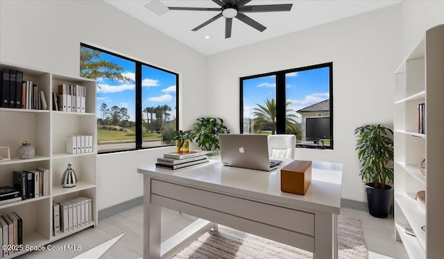 office area with ceiling fan