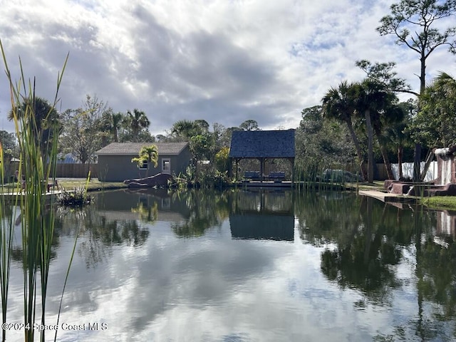 view of water feature with a gazebo