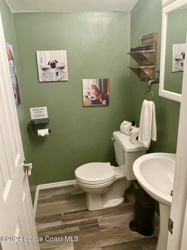 bathroom with wood-type flooring and toilet