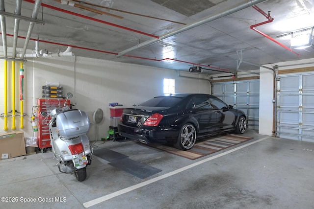 garage with a garage door opener