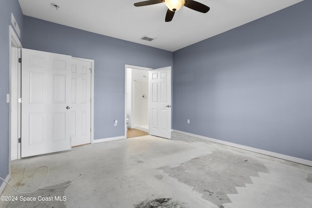 unfurnished bedroom featuring ceiling fan