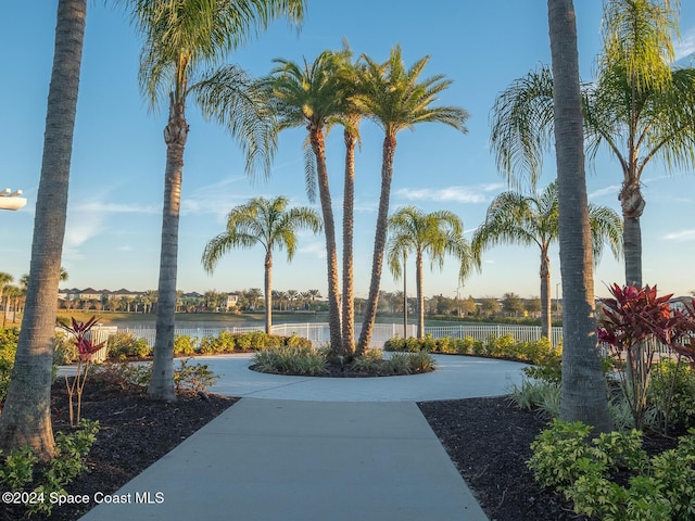 view of property's community with a water view