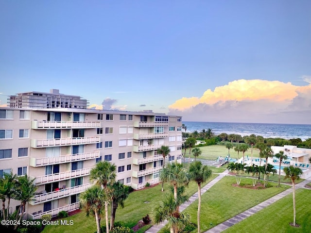 outdoor building at dusk with a water view