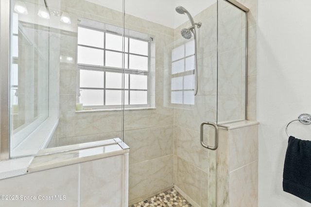 bathroom featuring plenty of natural light and walk in shower