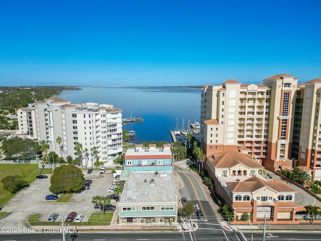 aerial view with a water view