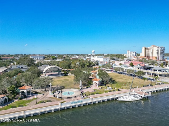 aerial view with a water view